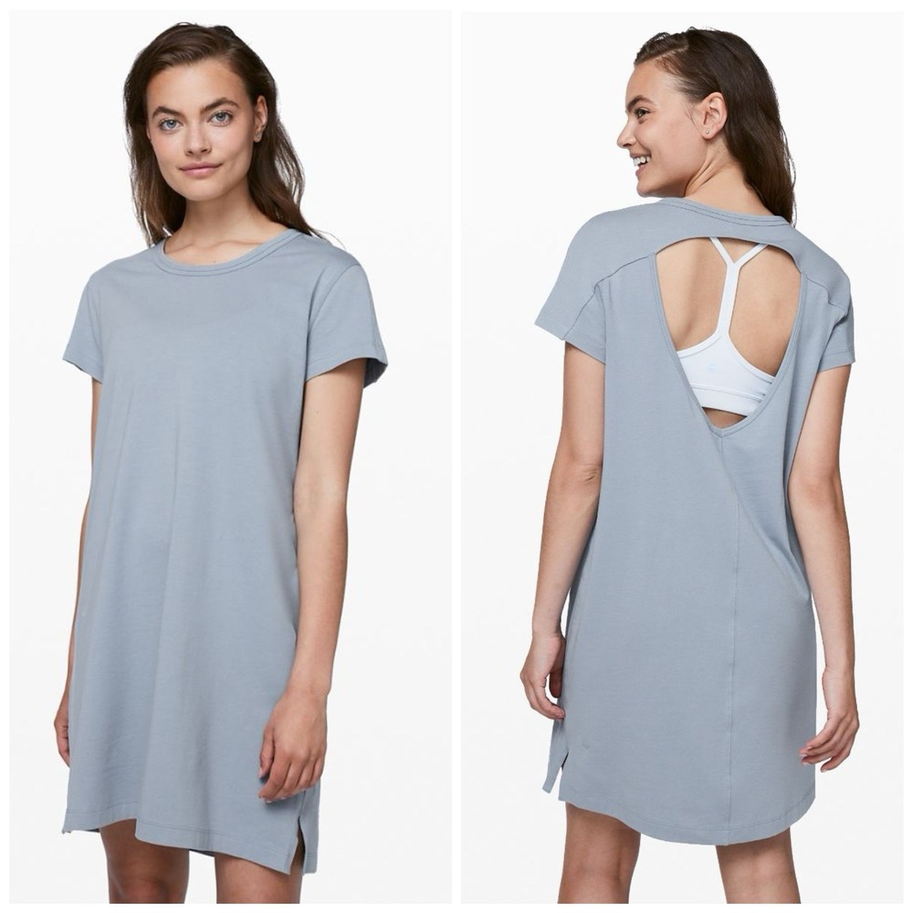 NWOT Lululemon Day Tripper Mini Dress Pima Cotton Blue Open Back Size 4